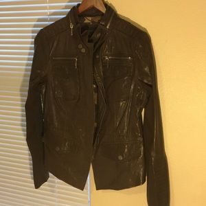 BCBG Max Azria Military Green Leather Jacket